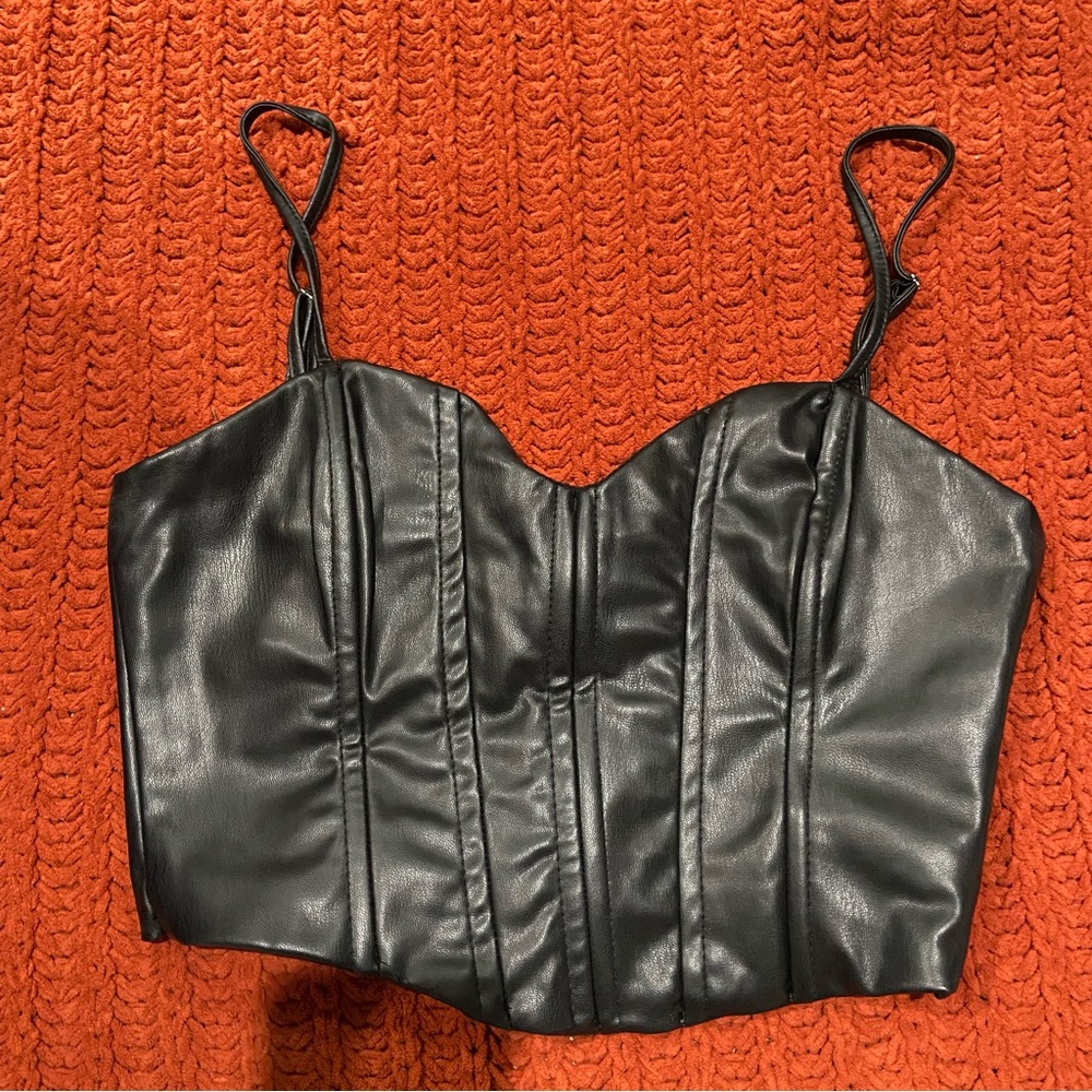 ZARA faux leather cropped top